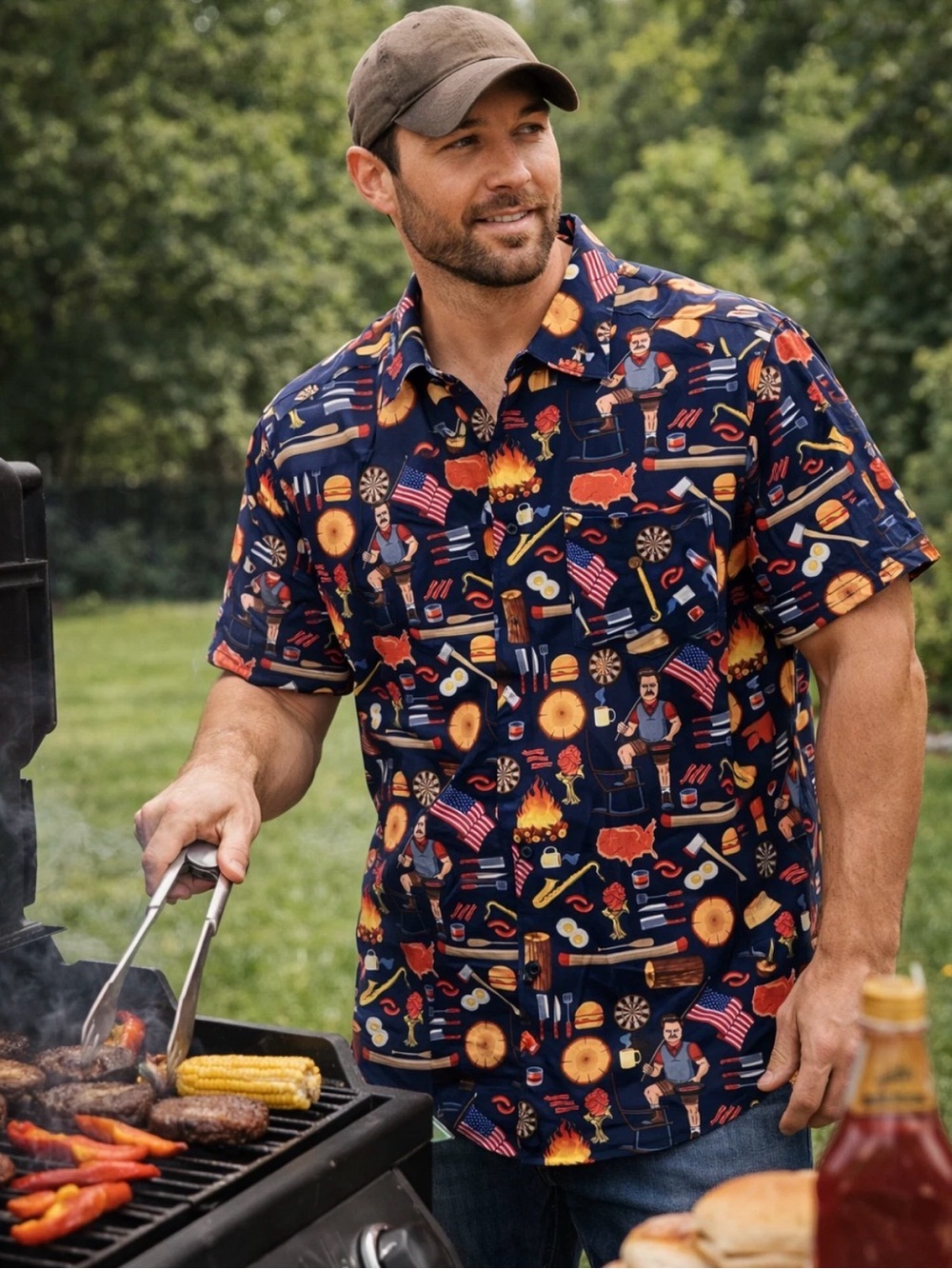 Parks and Rec Navy Short-Sleeve Shirt- L